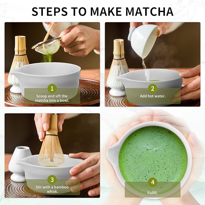 Matcha Whisk Set, Matcha Bowl with Spout, Bamboo Whisk, Scoop, Sifter, Whisk Holder – Home & Kitchen Décor, Perfect for Christmas, Birthdays