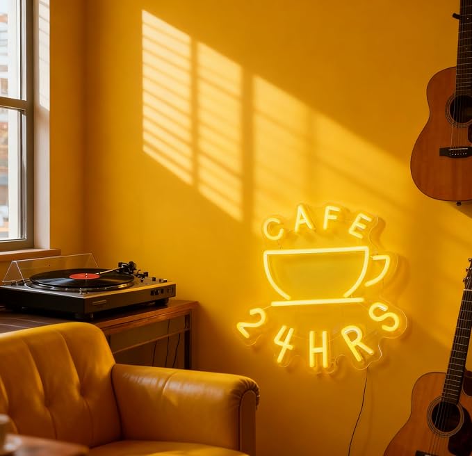 Cafe 24 HRS Neon Sign, Coffee Cup Accent USB Powered Decorative Neon Light for 24 Hour Cafe Shop Restaurant Home Wall Table Food Service Theme Decor 16.1 x 15 In - Image 8