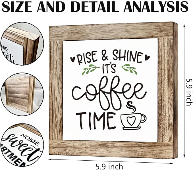 Rise & Shine Coffee Decor Set - Rustic Wooden Table Sign, Farmhouse Style, Coffee Station Decor - Image 2