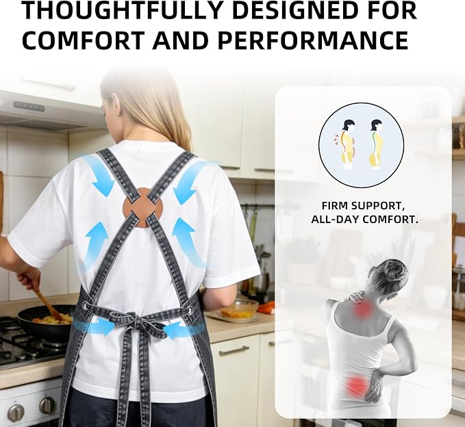 Denim Apron with Pockets for Hairstylist, Barista, Gardening | Firm Stitching,Durable Denim,Cross-Back Straps,Utility Pockets,Adjustable Fit for Gardening,Crafts,Barista Work,Salon Work - Image 4