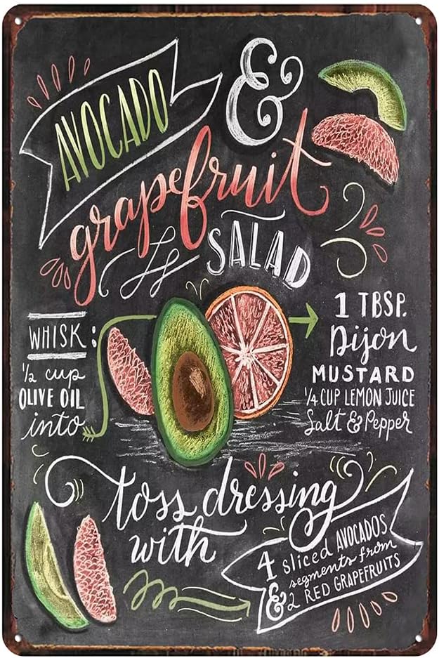 Vintage avocado grapefruit salad Tin Sign - Retro Food Metel Sign - Wall Decor wall sign for Kitchen Bakery Cafe Restaurant by TREEPERI