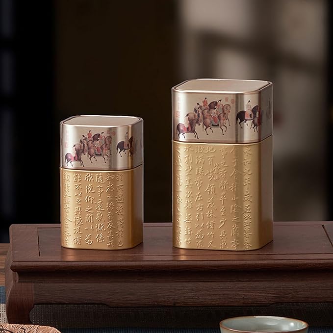 Tea Packagings Box Empty Tea Tin Can Square Tinplate Containers For Loose Tea Coffee Candy Cookie Spices Square Tinplate Can Tea Room Decoration Accessory, youth large / 11-13, Black
