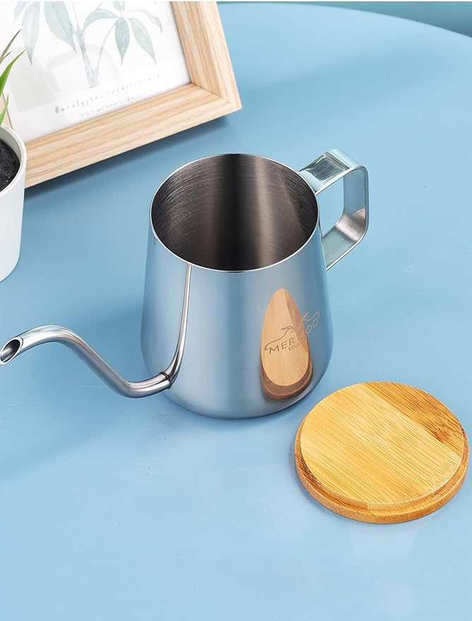 MERMOO YILAN Gooseneck Kettle with Lid Small Pour Over Coffee Kettle 350ml Stainless Steel Goose Neck Kettle Long Spout Tea Pot Travel Pour Over Coffee Maker Mini Camping Drip Coffee Pot