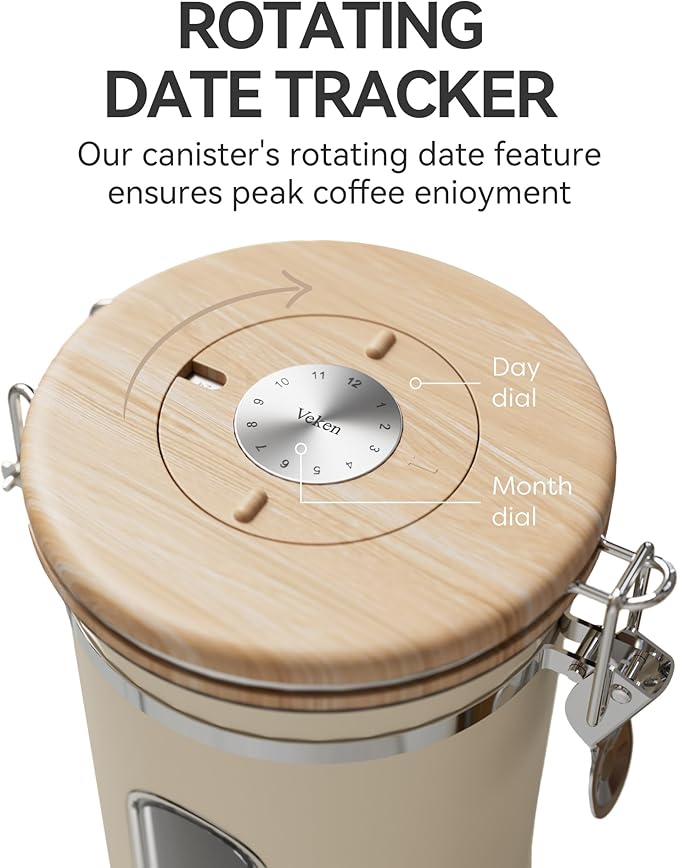 Veken Coffee Sugar Canister with Window, Easter Gifts Airtight Stainless Steel Container with Lids, Home Kitchen Food Storage Jars for Grounds, Beans, Tea, Flour, Cereal, Basket, Scoop, 22OZ, Cream