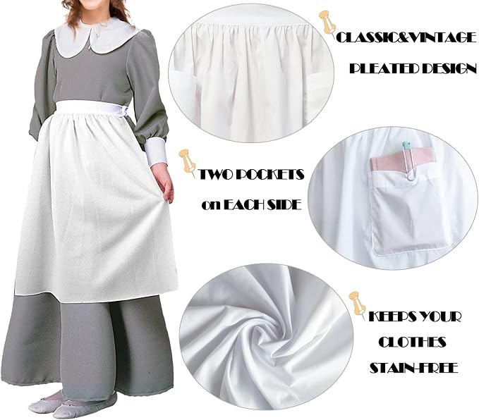Unisex Chef Aprons White Retro Cotton Maid Short 2 Pockets Waist Waiter Waitress Half Apron - Image 5