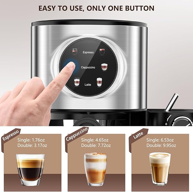 COWSAR Espresso Machine 20 Bar, Commercial Latte & Cappuccino Machine with Automatic Milk Frother, for Ground Coffee & Capsules, Dual Boiler, 57oz Water Tank, Expresso Machines for Home, Touchscreen