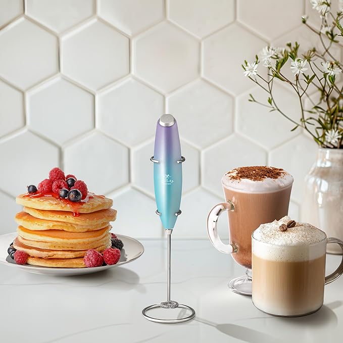 Zulay Kitchen Powerful Milk Frother Wand With 4 AA Duracell Batteries - Ultra Fast Handheld Drink Mixer - Electric Whisk Foam Maker for Coffee, Lattes, Cappuccino, Matcha & Creamer