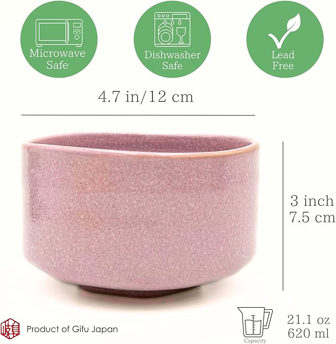 Product of Gifu Japan Ceramic Matcha Bowl – Handmade Chawan Matcha Bowl, Japanese Bowl, Pink, 21.1 oz, 620ml