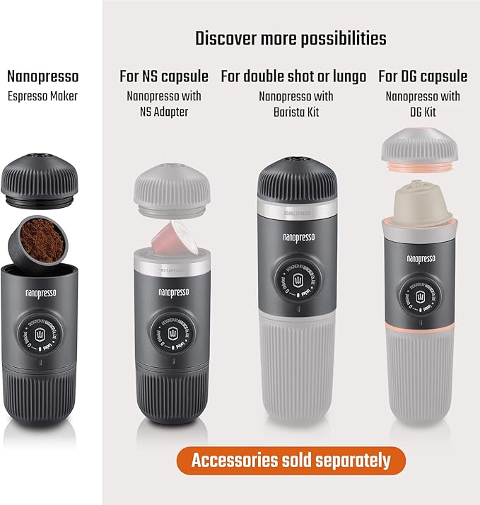 WACACO Nanopresso Portable Espresso Maker Bundled with Protective Case, Upgrade Version of Minipresso, Mini Travel Coffee Machine, Perfect for Camping, Travel and Office (New Elements Lava Red)