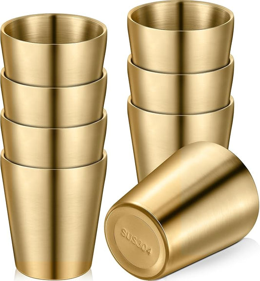 Mimorou 8 Pack Stainless Steel Insulated Cup 10 oz Metal Tumbler Double Wall Vacuum Water Glasses Camping Reusable Mugs BBQ Home Office Party Coffee(Gold)