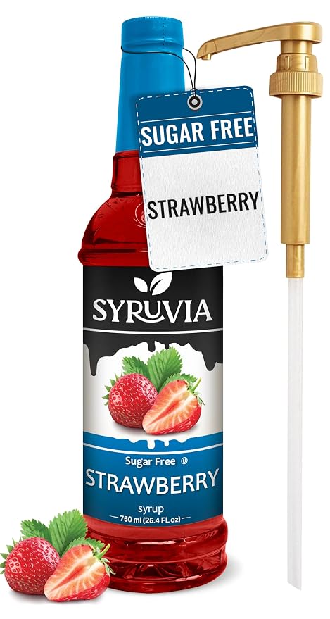 Syruvia Sugar-Free Strawberry Syrup, Flavored Syrup for Drinks, Cocktails, Lemonades, Iced Teas, and Desserts – 25.4 fl oz, With Pump by SYRUVIA
