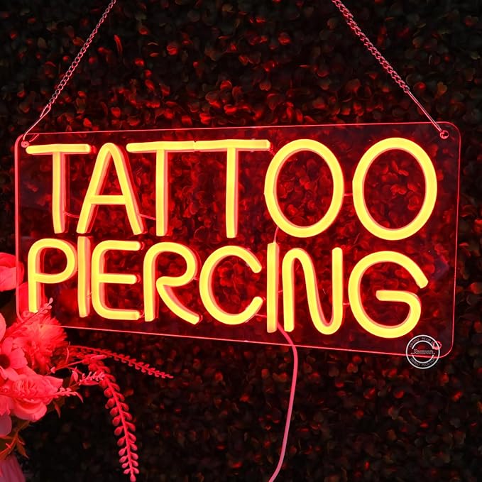 Britrio TATTOO Neon Light Sign for Tattoo Salon Studio Ear Body Piercing Shop LED Fun Wall Decor for Stores Logo Window Display Man Cave Garage Bedroom Christmas Birthday Gift Red 5V USB 15.8 IN