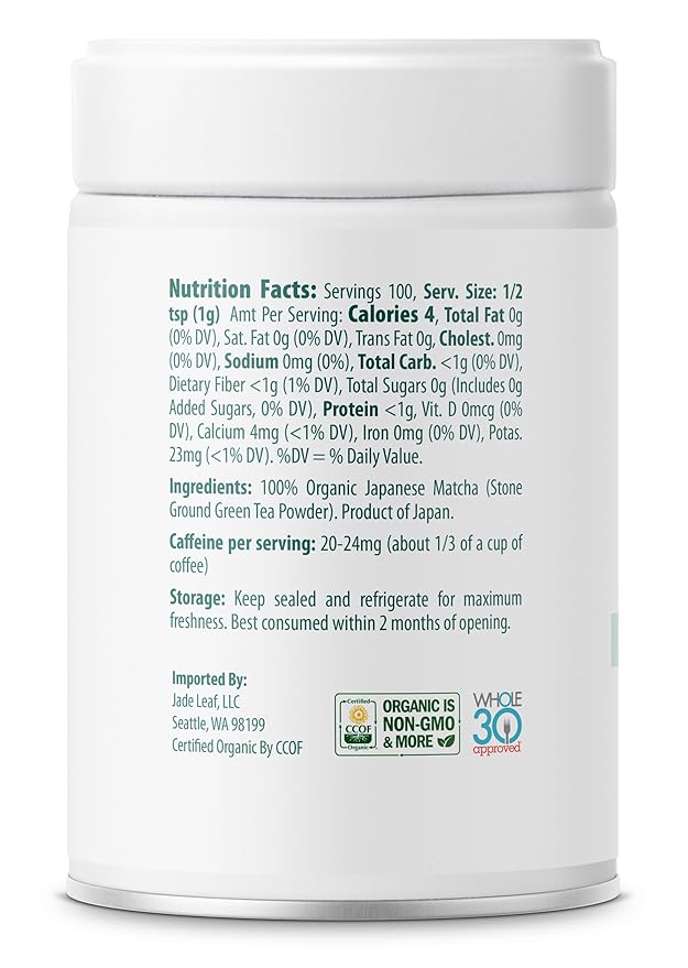 Jade Leaf Matcha Organic Ceremonial Grade Matcha Green Tea Powder - Barista Blend - 100% Pure Japanese First Harvest Green Tea for Lattes from Uji and Kagoshima, 100g / 3.53 Ounce (Pack of 1)