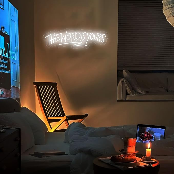 The World is Yours Neon Sign Dimmable World Yours LED Sign for Wall Decor USB Powered Neon Light for Man Cave Home Bar Bistro Club Cafe Wedding Game Room Birthday Gift Graduation Party - Image 3