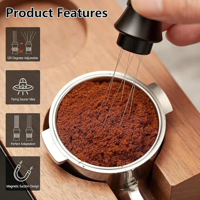 IKAPE 51MM Black Espresso Tool Set 8 IN 1, Coffee Tamper, Distributor, Magnetic Funnel, Puck Screen, Tamper Station, Stirrer Distribution Tool, Cleaning Towel and Brush - Image 6