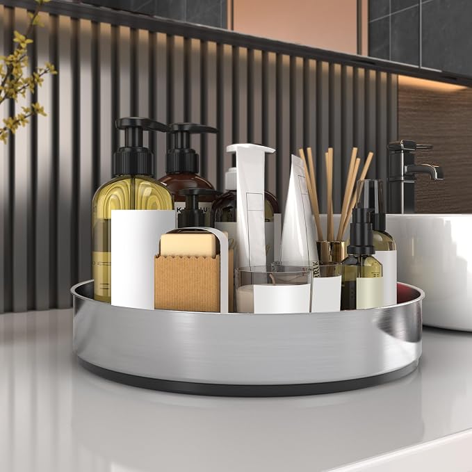 VAEHOLD Pantry Cabinet Lazy Susan Stainless Steel Black Spice Rack Turntable - Decorative Trays Storage Containers Organizer for Kitchen Cabinet, Snacks, Bathroom (12 inches) - Image 6