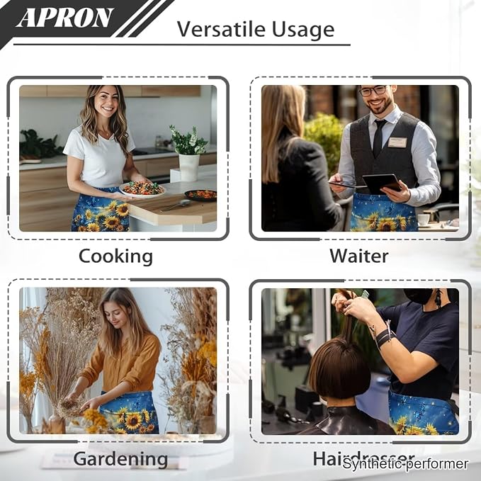 Waist Apron with 3 Pockets Waterproof 13 Inch Short Half Waist Aprons Women Men Server Aprons Waitress Waiter Apron - Image 5