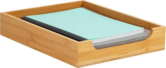 Mind Reader Paper Tray, Desktop Organizer, File Storage, Modern, Office, Bamboo, 10.25"L x 12.5"W x 2.25"H, Brown