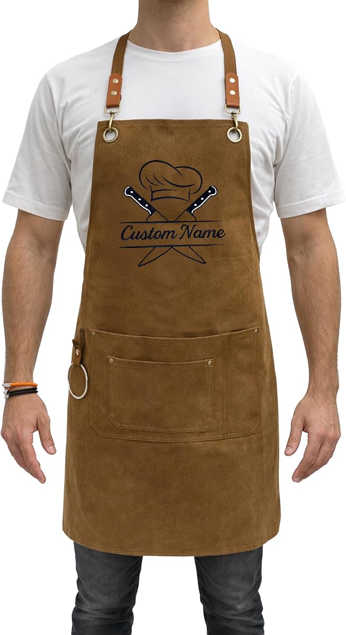 TEEAMORE Custom Design Apron for Men Women Adjustable Crossback Thick Work Apron with Pockets Personalized Canvas - Image 4