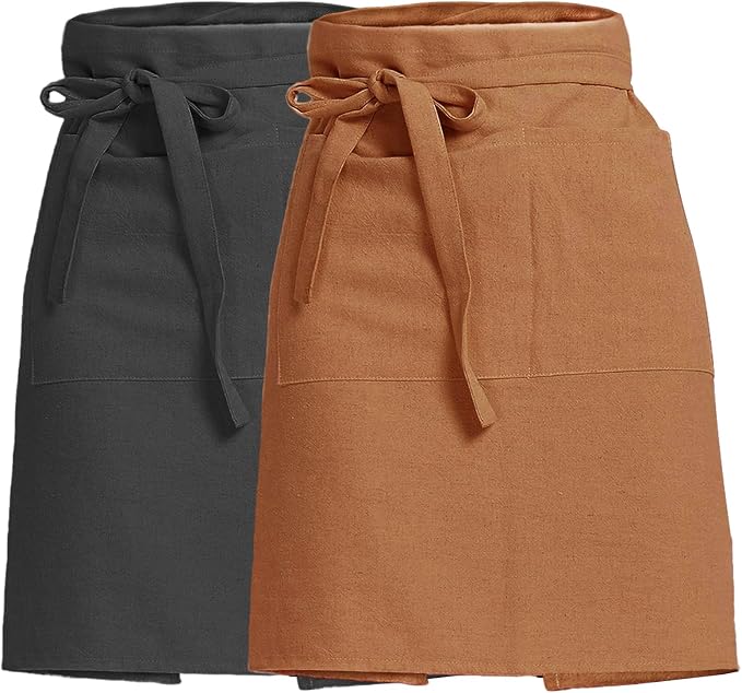 Cityelf Half Apron for Women Men Cotton Linen with 2 Large Pockets Waist Short Bistro Server Aprons Waiter Waitress Unisex by Cityelf