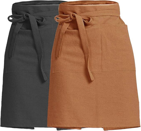 Cityelf Half Apron for Women Men Cotton Linen with 2 Large Pockets Waist Short Bistro Server Aprons Waiter Waitress Unisex by Cityelf