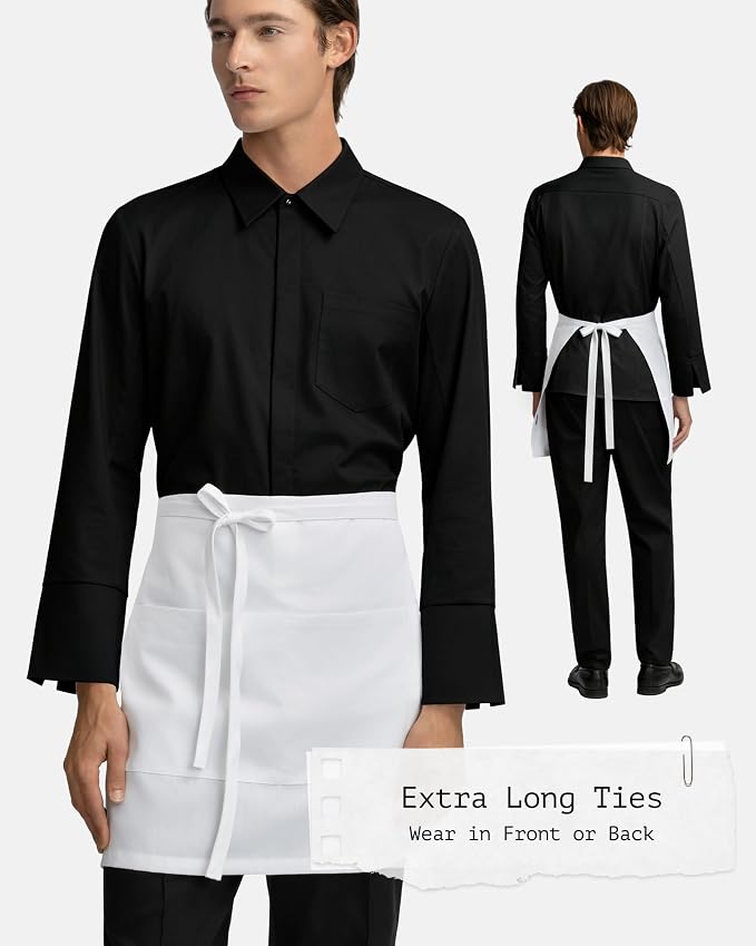 Chef Apron with 3 Pockets and Extra Ties | MJS polyester | Cotton-like feel | Fade & pill resistant | Extra-long ties | Machine washable | Unisex - Image 4
