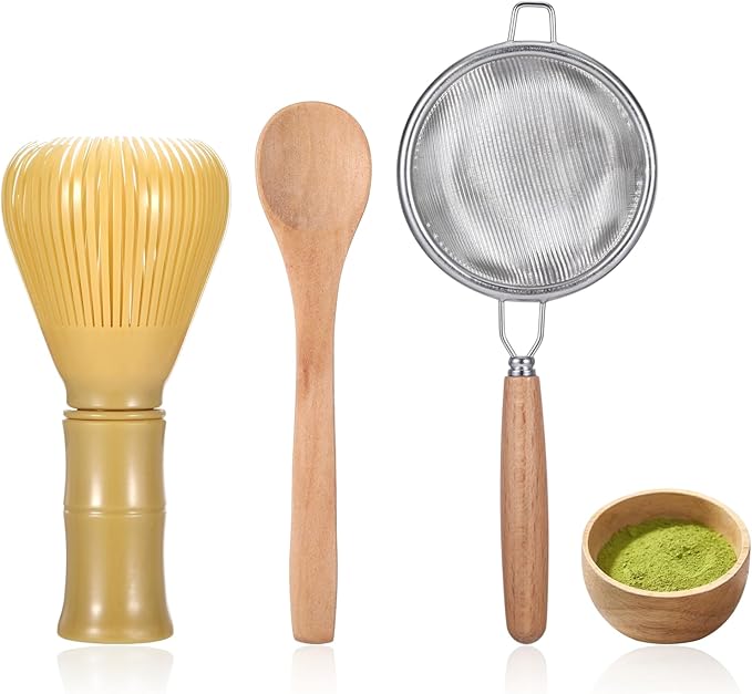 Matcha Whisk Tools Set, PP Resin Matcha Stirrer Green Tea Powder Preparation Prepare Japanese Tea, Includes 1 Whisk & 1 Sifter & 1 Spoon
