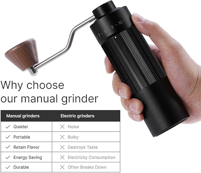 Manual Coffee Grinder, Hxswkk Hand Coffee Bean Grinder with 6-star Stainless Steel Burr for Espresso, Moka, Pour Over, French Press, External Adjustable Setting, for Camping Travel Home Office