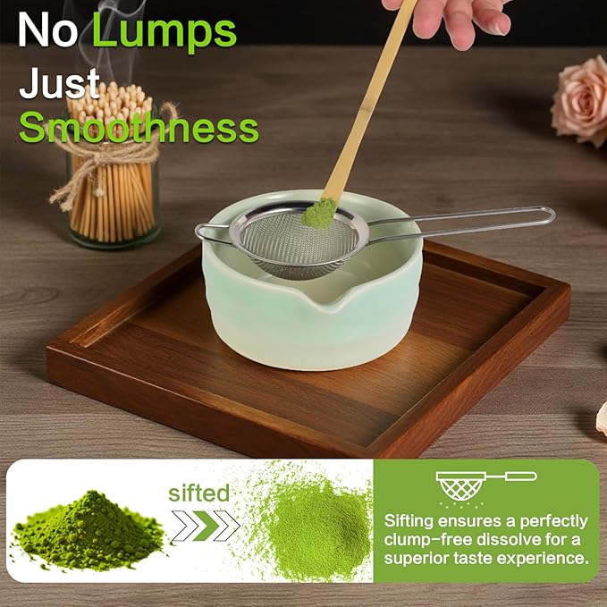 Matcha Whisk Set, Japanese Tea Set Includes Matcha Bowl with Spout, Bamboo Whisk, Ceramic Chasen Holder, Scoop, Sifter, 5 pcs Traditional Tea Making Kit for Matcha Lovers Christmas Gifts for Women Men