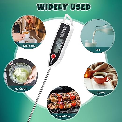 3 Set Waterproof Food Thermometer for Water, Liquid, Candle and Cooking Digital Meat Thermometer with Long Probe Instant Read for Kitchen BBQ Grill Candy (White)
