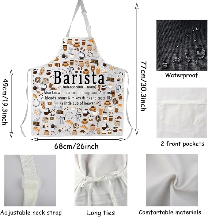 UJIMS Coffee Barista Gifts Barista Baking with Pockets Adjustable Apron Coffee Lovers Gifts Coffee Themed Gifts - Image 3