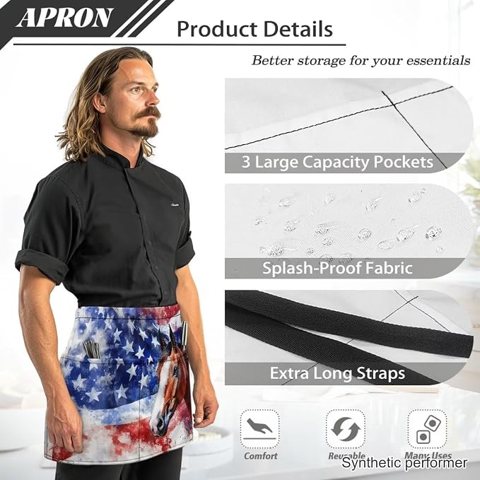 Waist Apron with 3 Pockets Waterproof 13 Inch Short Half Waist Aprons Women Men Server Aprons Waitress Waiter Apron - Image 6