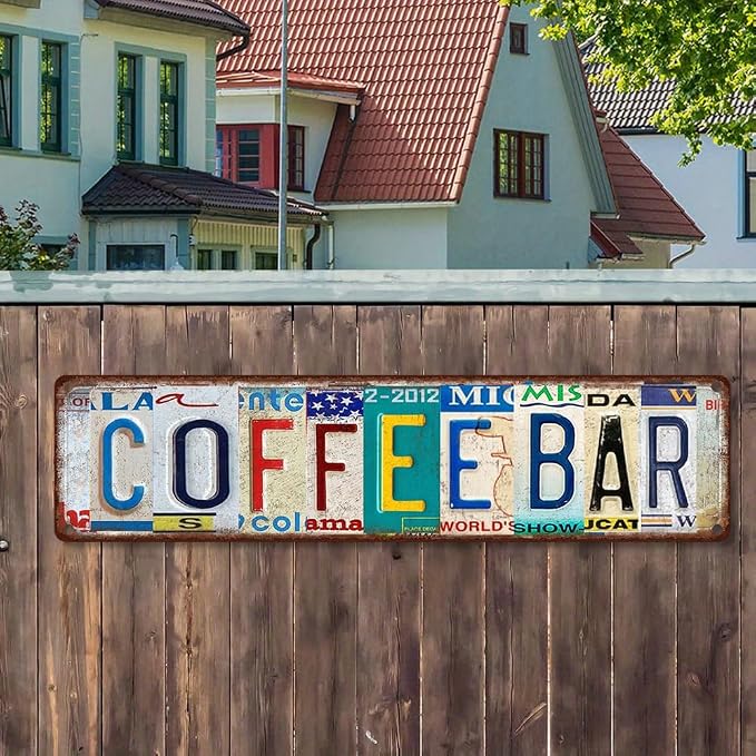 Saraheve COFFEE BAR Sign – Vintage License Plate -16x4 Inch Rustic Coffee Bar Wall Decor for Kitchen, Coffee Station, Cafe, Office Break Room or Home Bar - Image 4