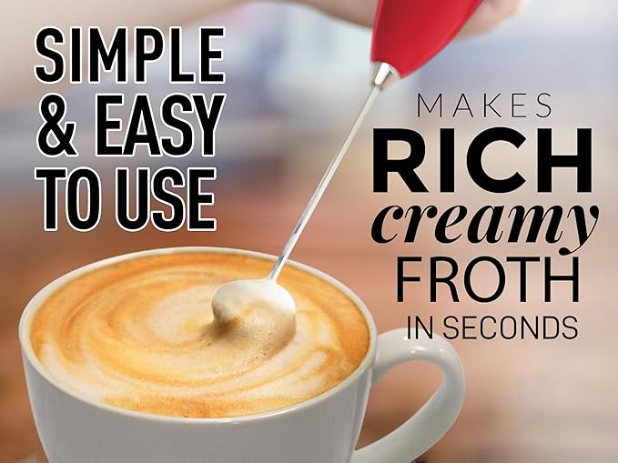 Zulay Powerful Milk Frother for Coffee with Upgraded Titanium Motor - Handheld Electric Whisk, Milk Foamer, Mini Mixer & Coffee Blender for Frappe, Latte, Matcha, No Stand - Red