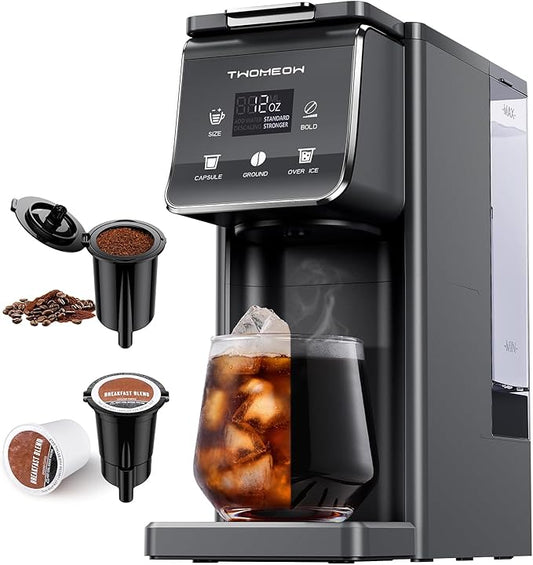 K Cup Coffee Maker With Bold Setting, Single Serve Hot & Iced Coffee Maker for K-Cup and Grounds, 52oz Removable Water Tank, 6 to14oz Brew Sizes, Pod Coffee Machine With Reusable Filter, Gray