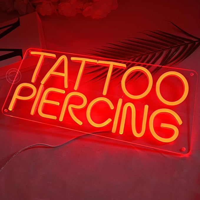 Britrio TATTOO Neon Light Sign for Tattoo Salon Studio Ear Body Piercing Shop LED Fun Wall Decor for Stores Logo Window Display Man Cave Garage Bedroom Christmas Birthday Gift Red 5V USB 15.8 IN