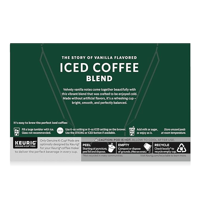 Starbucks K-Cup Coffee Pods, Iced Coffee Blend, Vanilla Naturally Flavored for Keurig Brewers, 100% Arabica, 6 Boxes (60 Pods Total)