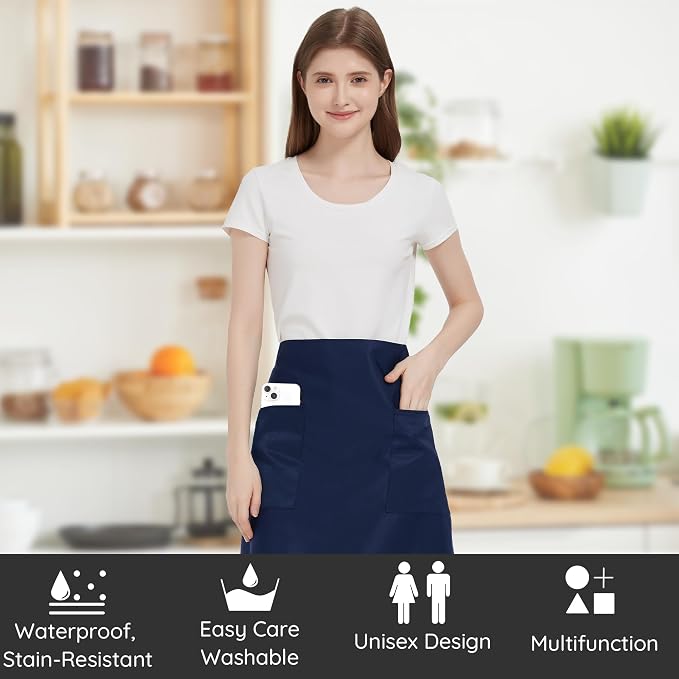 3 Pack Waist Apron with 3 Pockets, Unisex Black Waiter Aprons, Water Resistant Server Aprons for Restaurant Chef Bar - Image 2