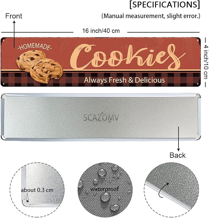 Cookies Homemade Always Fresh Delicious Christmas Metal Sign Vintage Print Art Poster Tin Hanging Plaque for Home Kitchen Patio Yard Cafe Coffee Bar Wall Decor Novelty Gift 16" x 4" - Image 2