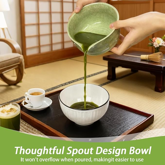 6 Pcs Matcha Whisk Set, Matcha Set Includes Matcha Bowl with Spout, Whisk, Holder, Sifter, Bamboo Scoop and Scoop Rest, Ceramic Matcha Kit for Matcha Lovers