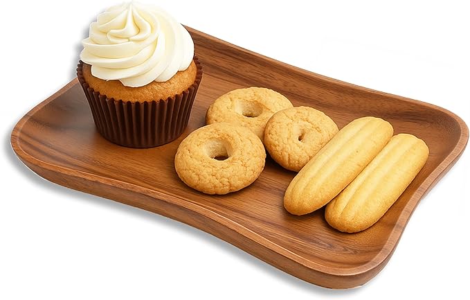 Woodard & Charles Acacia Wood Medium Pinched Serving Tray, for Charcutreie, Sushi, Dessert, Sandwiches and More, 9.5" x 6" x 0.75", 9.5" x 6"