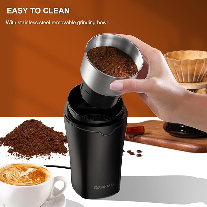 Coffee and Spice Grinder, Espresso Grinder for Home Use, Stainless Steel Blade and Removable Cup, Multi-functional for Coffee Beans, Spices and More,Gray