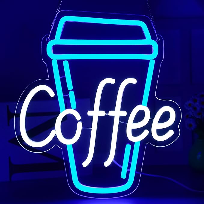 Coffee Neon Sign for Wall Decor Bright Led Neon Light for Business Sign Coffe Led Lights for Coffee Store Cafe Shop Bars Restaurant Hotels Salons Clubs Coffees Lovers Size 12.0 * 13.6in(XD341)