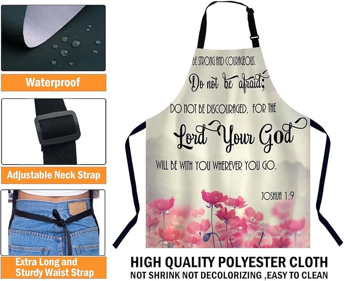 Christian Bible Verses Scripture Quotes Joshua 1:9 Waterproof Apron Kitchen Chef Aprons Bibs for Grooming Cooking Baking Painting Gardening - Image 3