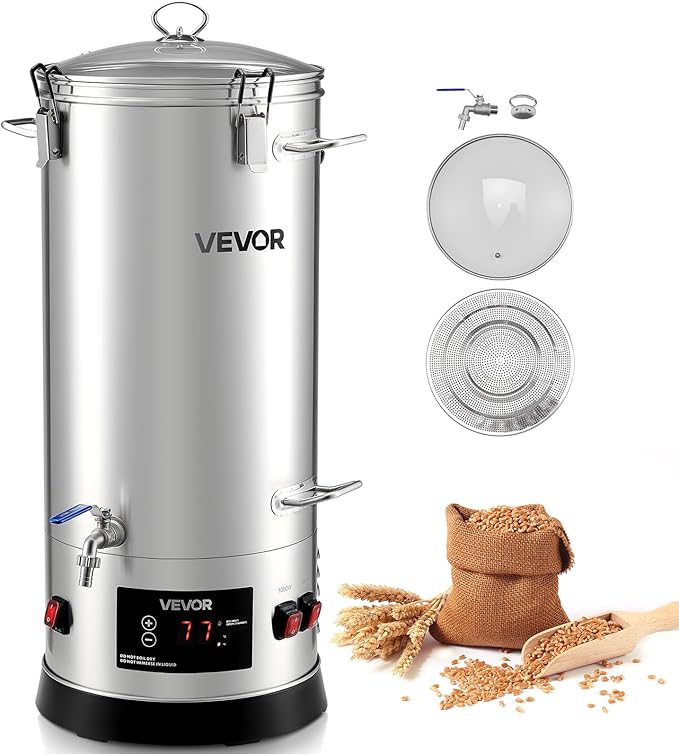 VEVOR Beer Brewing Equipment, 8 Gal/30L 304 Stainless Steel Home Beer Brewer,1500W All-in-One Home Brewing Kit with Tall strainer, Integrated Inner Barrel & Reinforced Handle