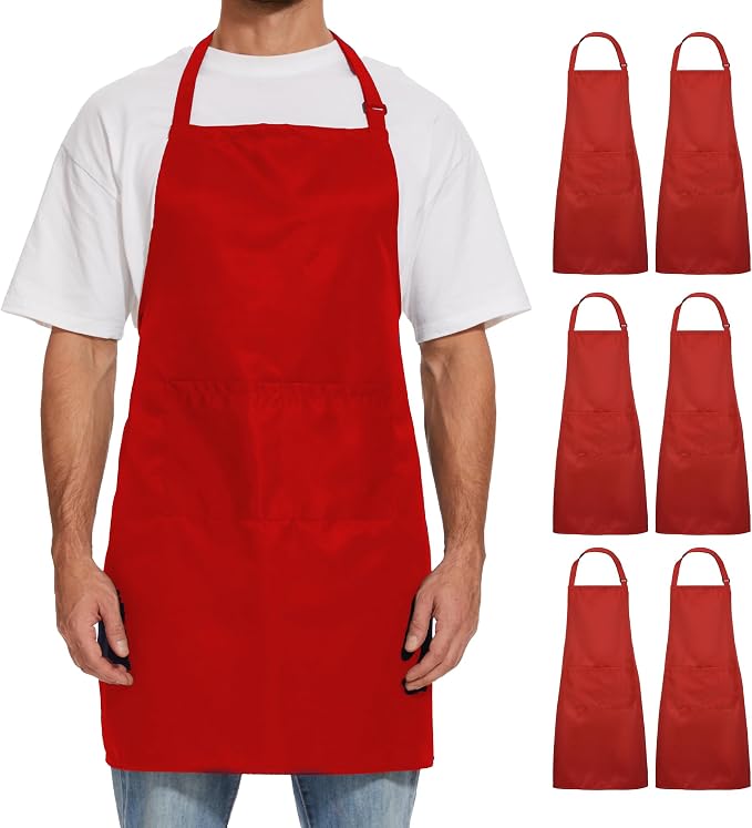 Will Well Kitchen 2 Pack Bib Apron For Men & Women with 2 Pockets - Red | Unisex 33'' x 27'' Oil & Water Resistant Soft Kitchen Chef Apron with Adjustable Neck Strap & 38'' Waist Ties for Snug Fit by WillWell