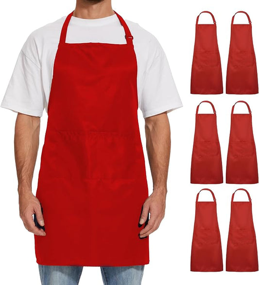 Will Well Kitchen 2 Pack Bib Apron For Men & Women with 2 Pockets - Red | Unisex 33'' x 27'' Oil & Water Resistant Soft Kitchen Chef Apron with Adjustable Neck Strap & 38'' Waist Ties for Snug Fit by WillWell