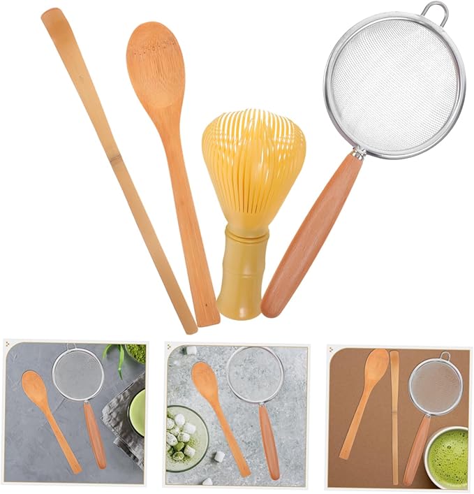 VOSAREA 1Set Matcha Mixing Tools Fine Mesh Strainer Whisk Tea Scoop Spoon for Home Milk Tea Shops Safe Lightweight Japanese Style Accessories for Matcha Preparation