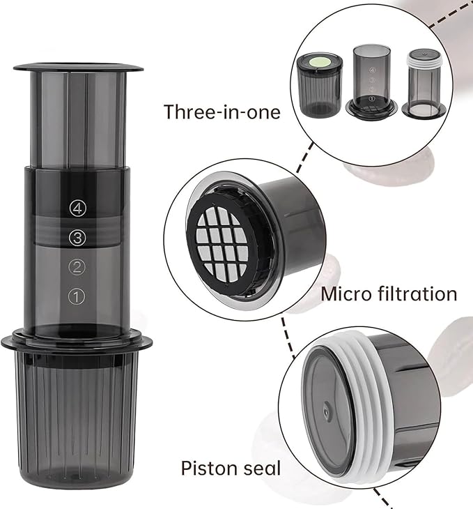 Portable Coffee Maker for Camping & Travel, Coffee Press - All-in-One French Press, Pour-Over & Espresso Style Manual Brewer, Small Coffee Maker for Full Bodied Coffee Without Grit, Less Bitterness