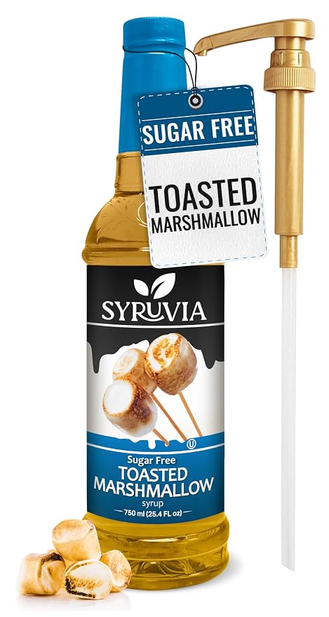 Syruvia Sugar Free Coffee Syrup, Toasted Marshmallow Flavored Syrup for Drinks, Lattes, and Desserts – 25.4 fl oz, With Pump by SYRUVIA